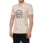 Dolce & Gabbana Beige Logo Print Short Sleeve V-neck T-shirt TSH90609-50