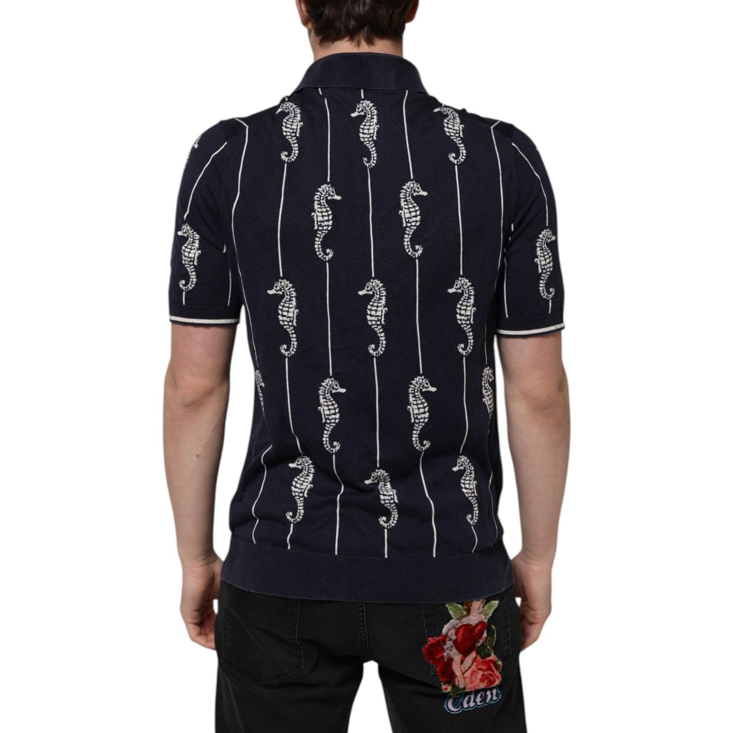 Dolce & Gabbana Dark Blue Sea Horse Collared Polo T-shirt TSH906970-56