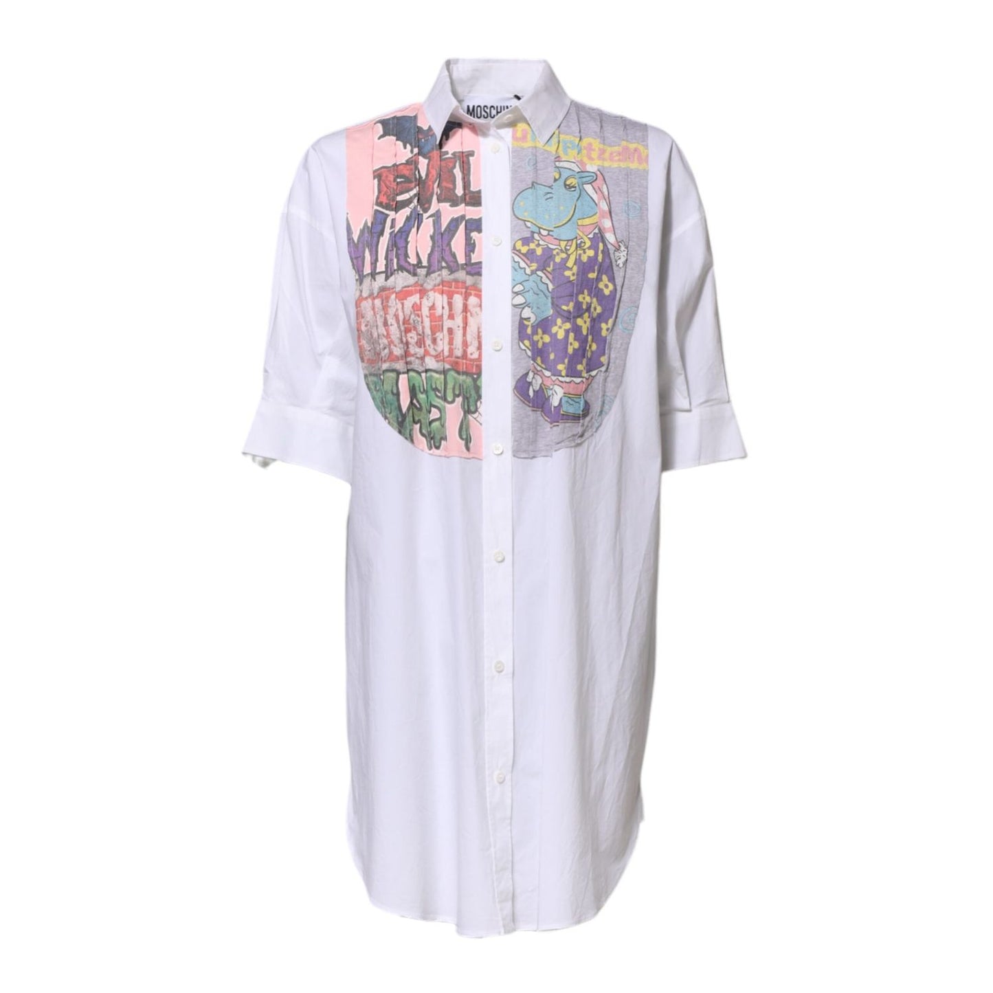 Moschino Couture White Printed Collared Button Mini Shirt Dress DR81525-44