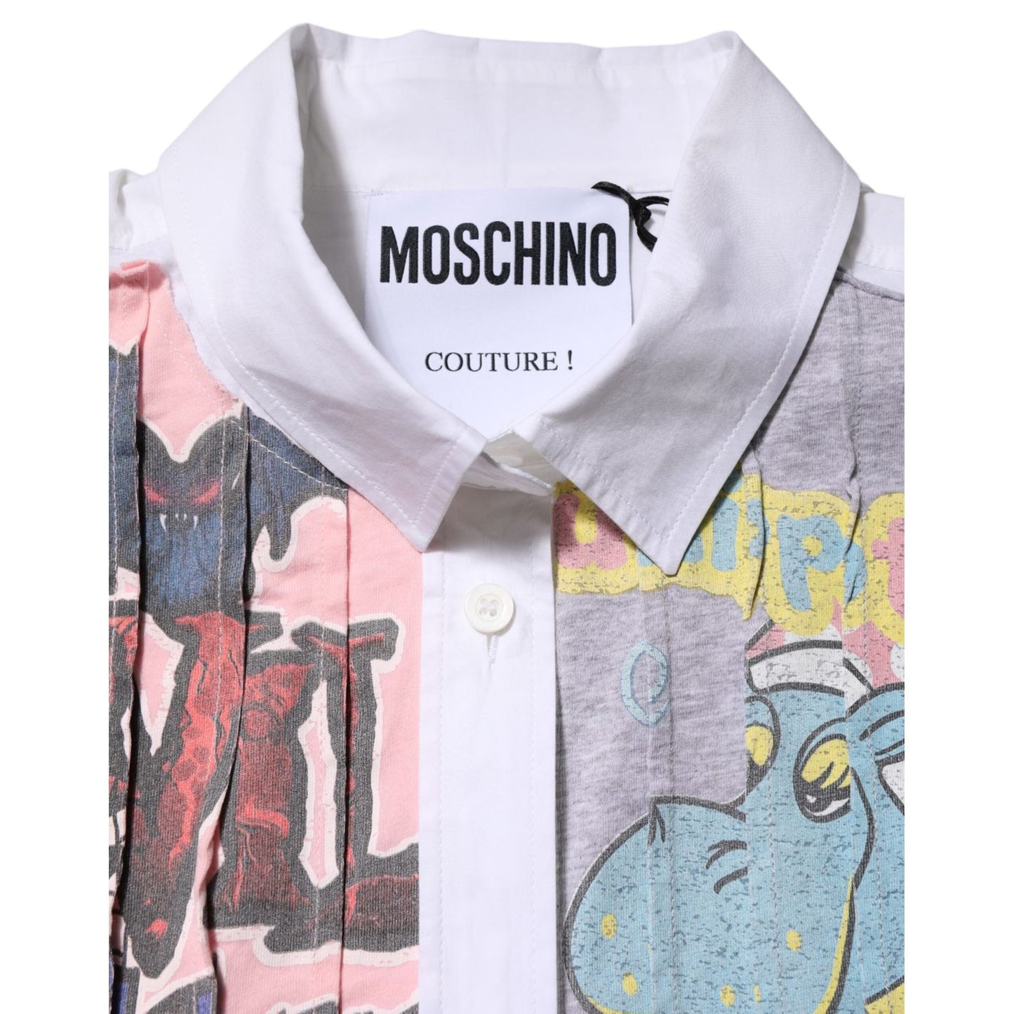 Moschino Couture White Printed Collared Button Mini Shirt Dress DR81525-44