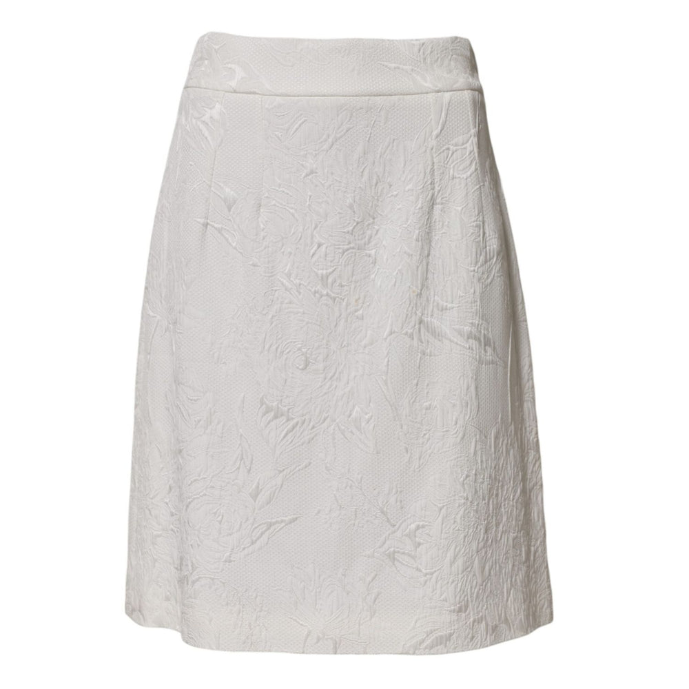 Dolce & Gabbana White Floral Brocade A-line High Waist Skirt SKI2050-40