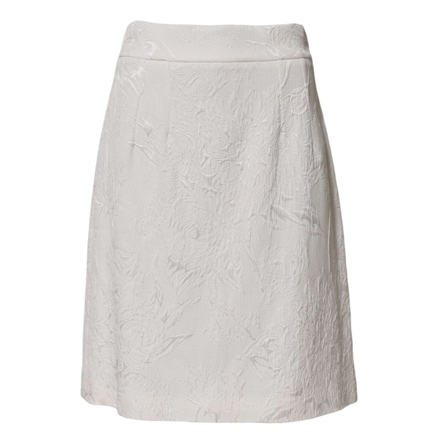 Dolce & Gabbana White Floral Brocade A-line High Waist Skirt SKI2050-40