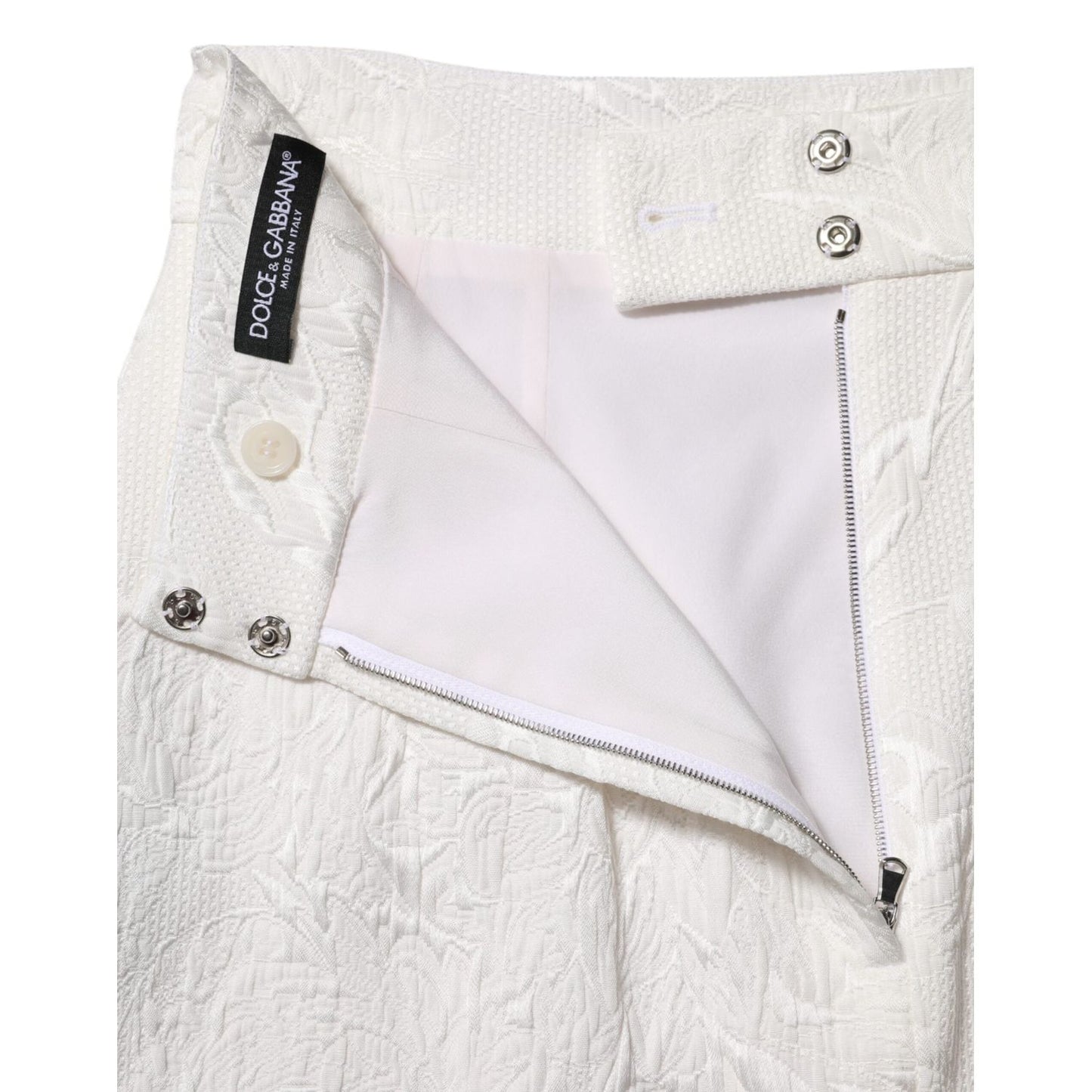 Dolce & Gabbana White Floral Brocade A-line High Waist Skirt SKI2050-40