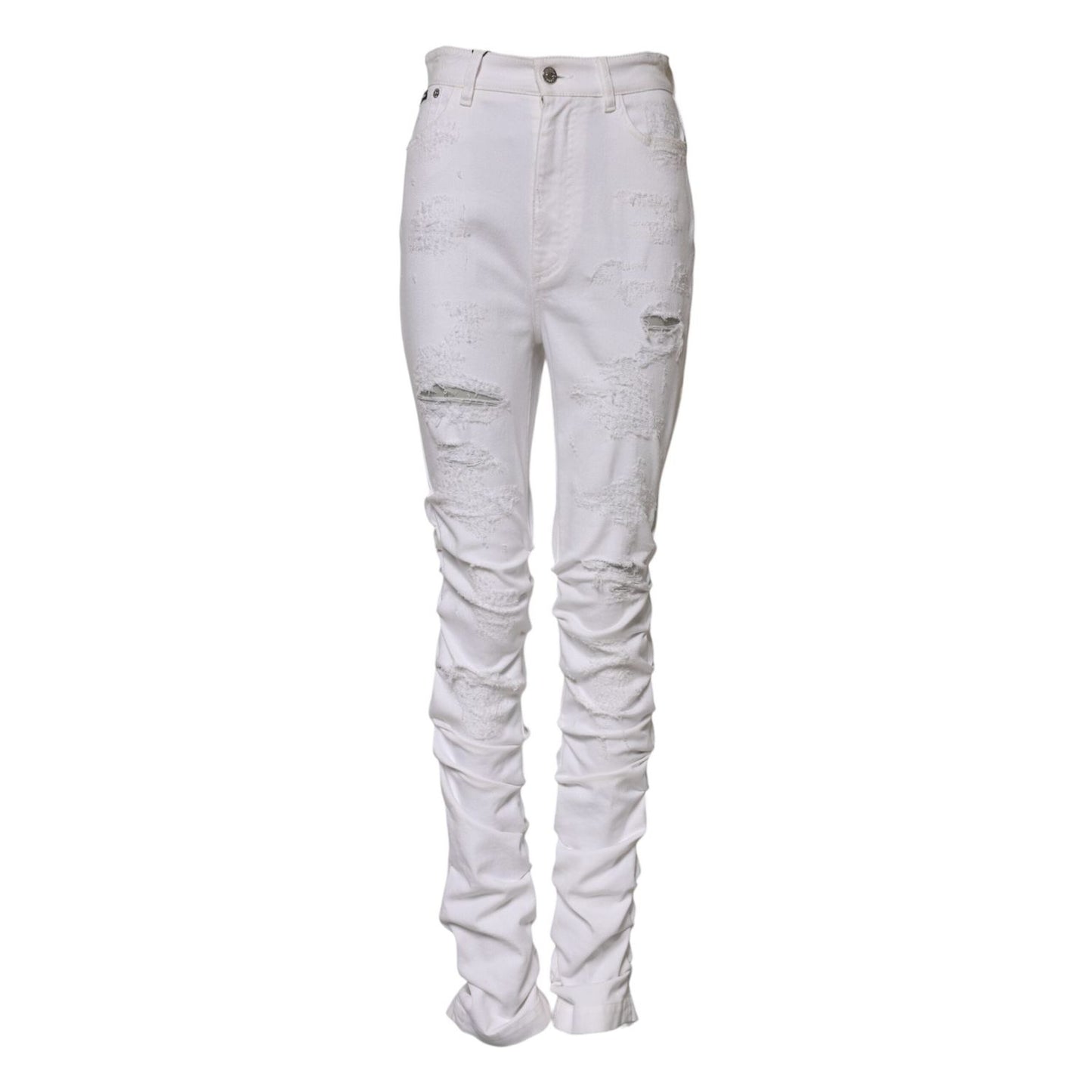 Dolce & Gabbana White Tattered Cotton High Waist Denim Jeans PAN74958-40