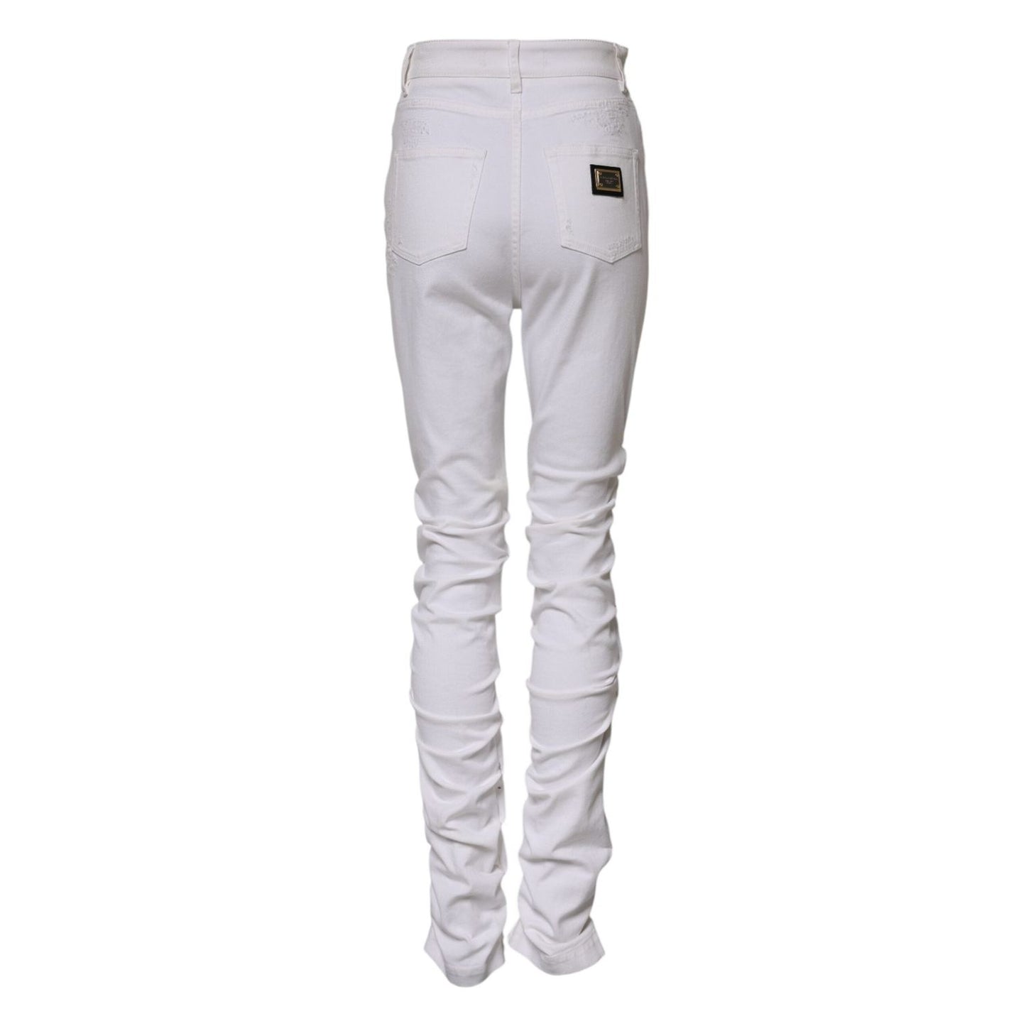 Dolce & Gabbana White Tattered Cotton High Waist Denim Jeans PAN74958-40