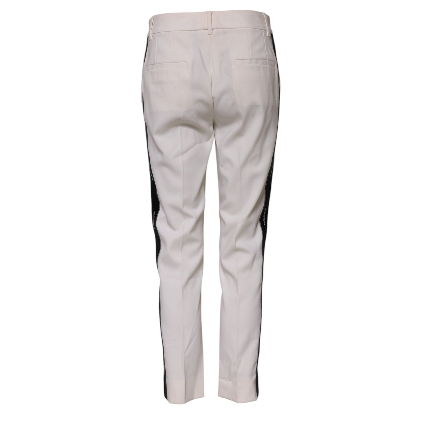 Dolce & Gabbana White Wool Mid Waist Tapered Trouser Pants PAN75572-38