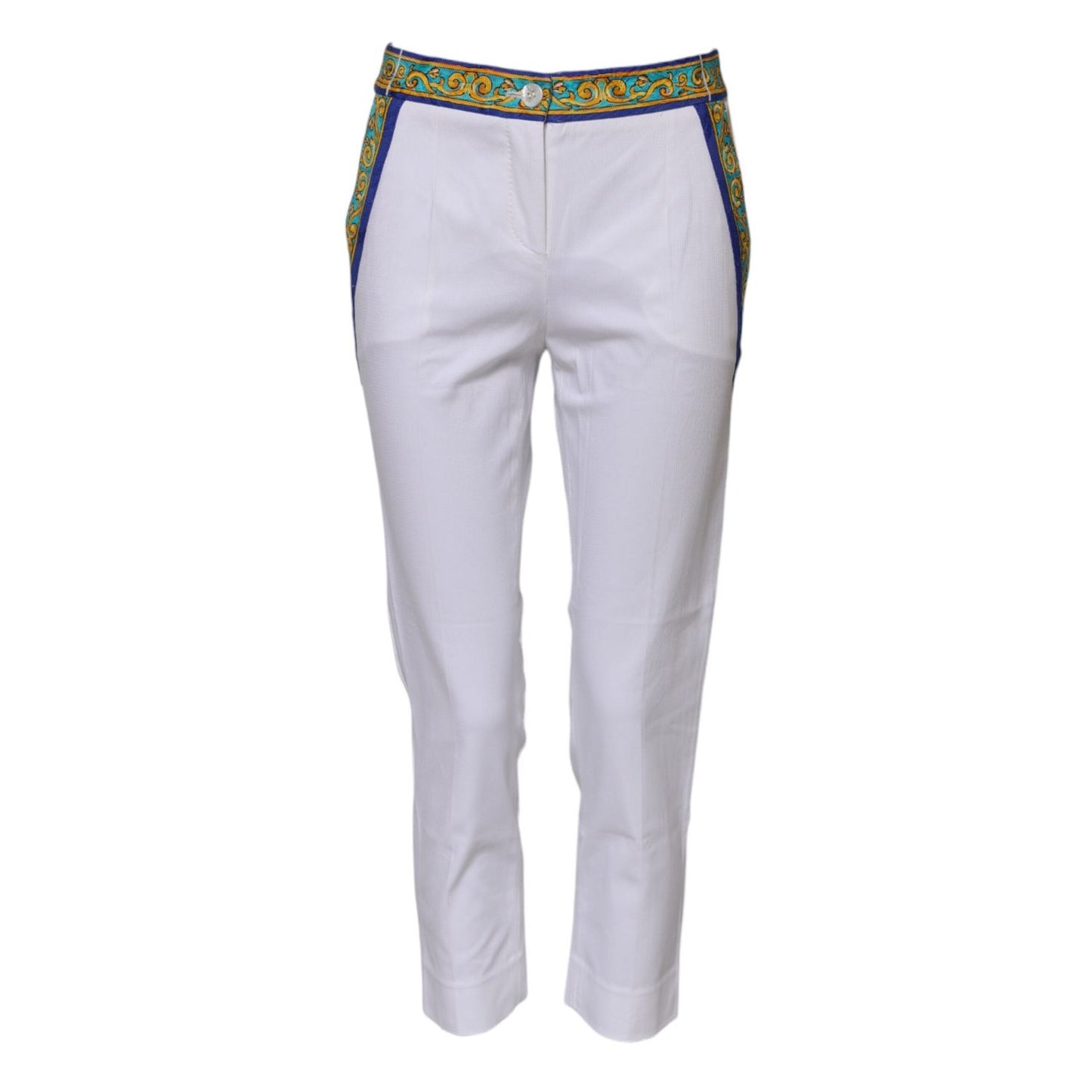 Dolce & Gabbana White Cotton Mid Waist Tapered Trouser Pants PAN75574-36