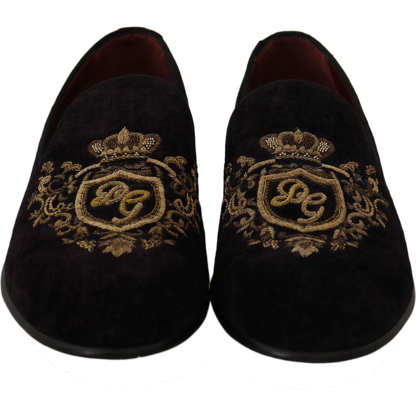 Dolce & Gabbana Loafers Black Velvet Gold Crown MV2348-39