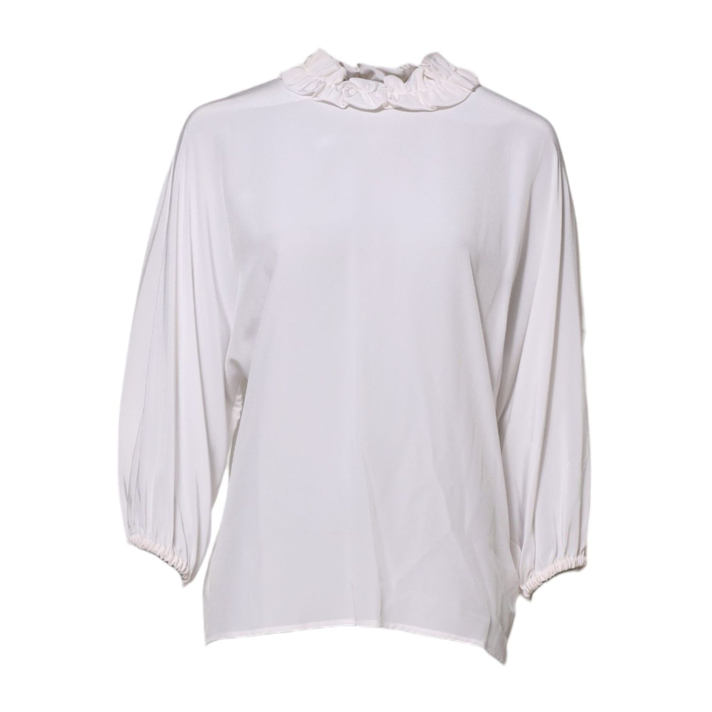 Dolce & Gabbana White Ruffled Neckline Blouse Pullover Top TSH86544-36
