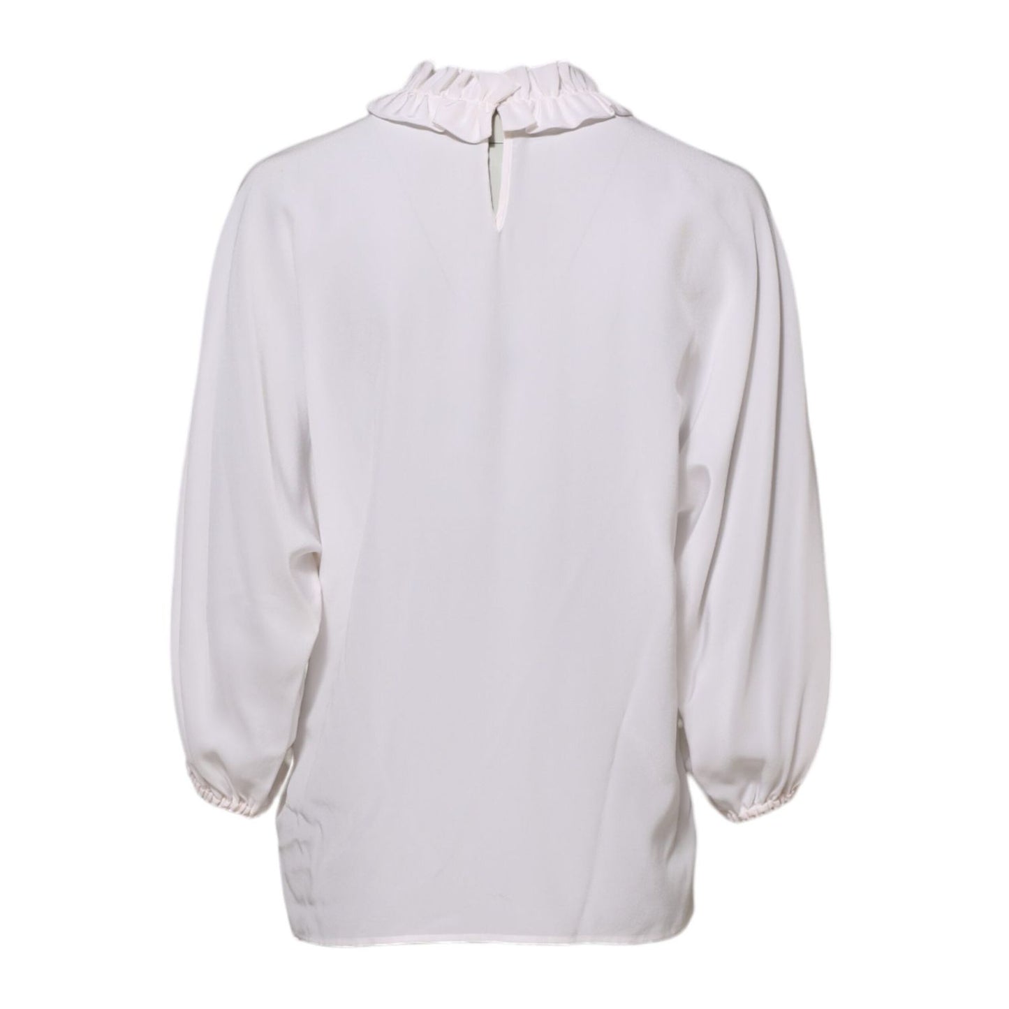 Dolce & Gabbana White Ruffled Neckline Blouse Pullover Top TSH86544-36