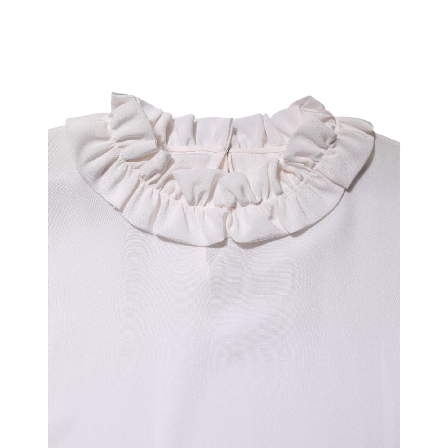 Dolce & Gabbana White Ruffled Neckline Blouse Pullover Top TSH86544-36