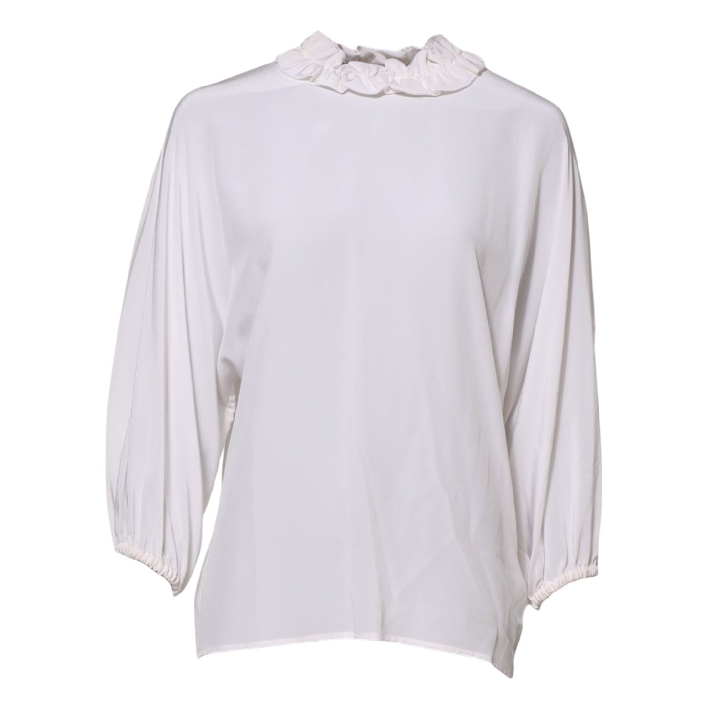 Dolce & Gabbana White Ruffled Neckline Blouse Pullover Top TSH86544-36