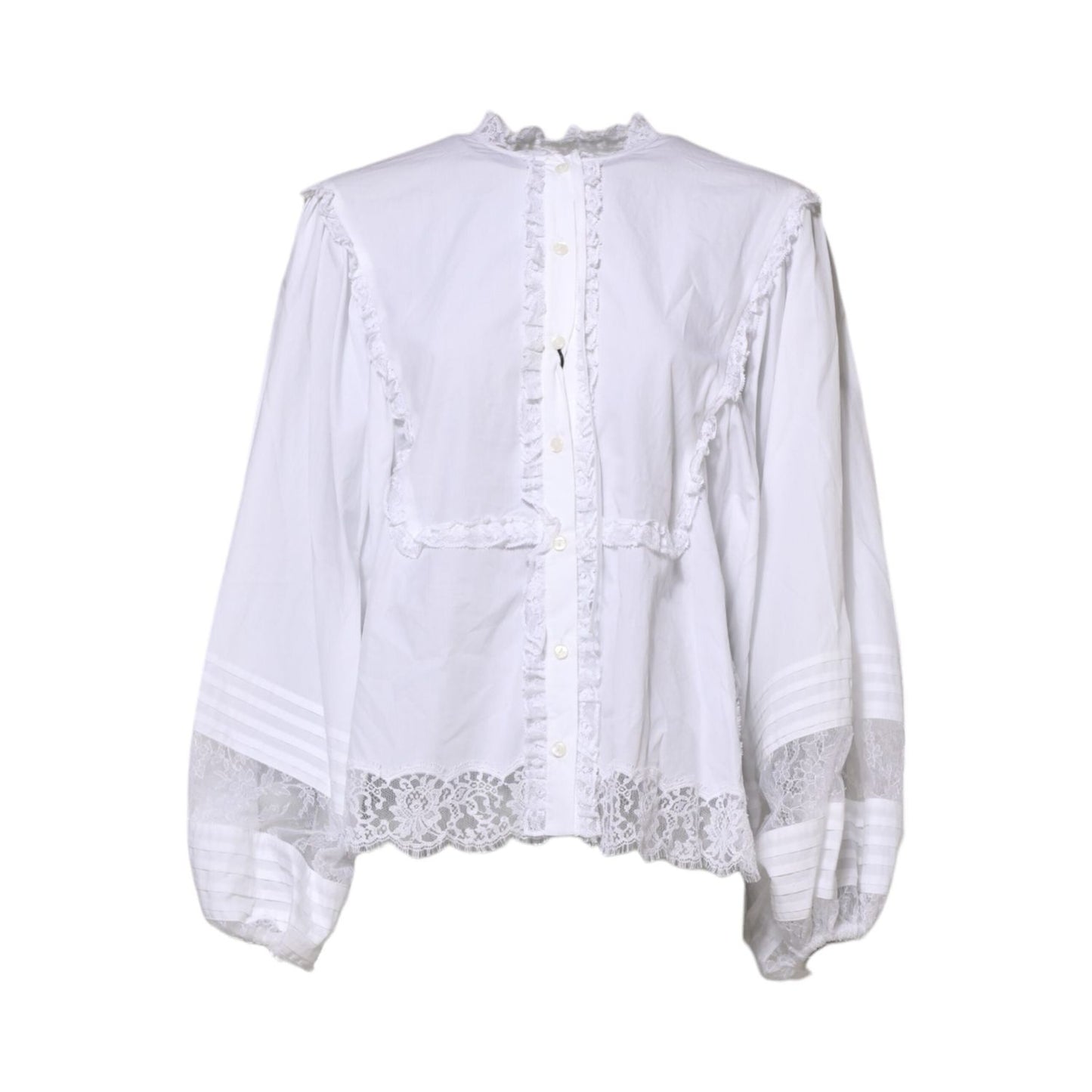 Dolce & Gabbana White Ruffled Lace Embellished Blouse Top TSH86549-36