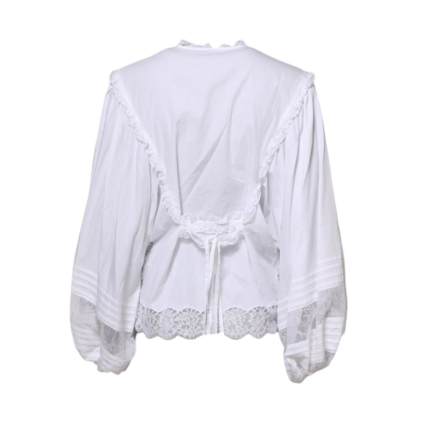 Dolce & Gabbana White Ruffled Lace Embellished Blouse Top TSH86549-36