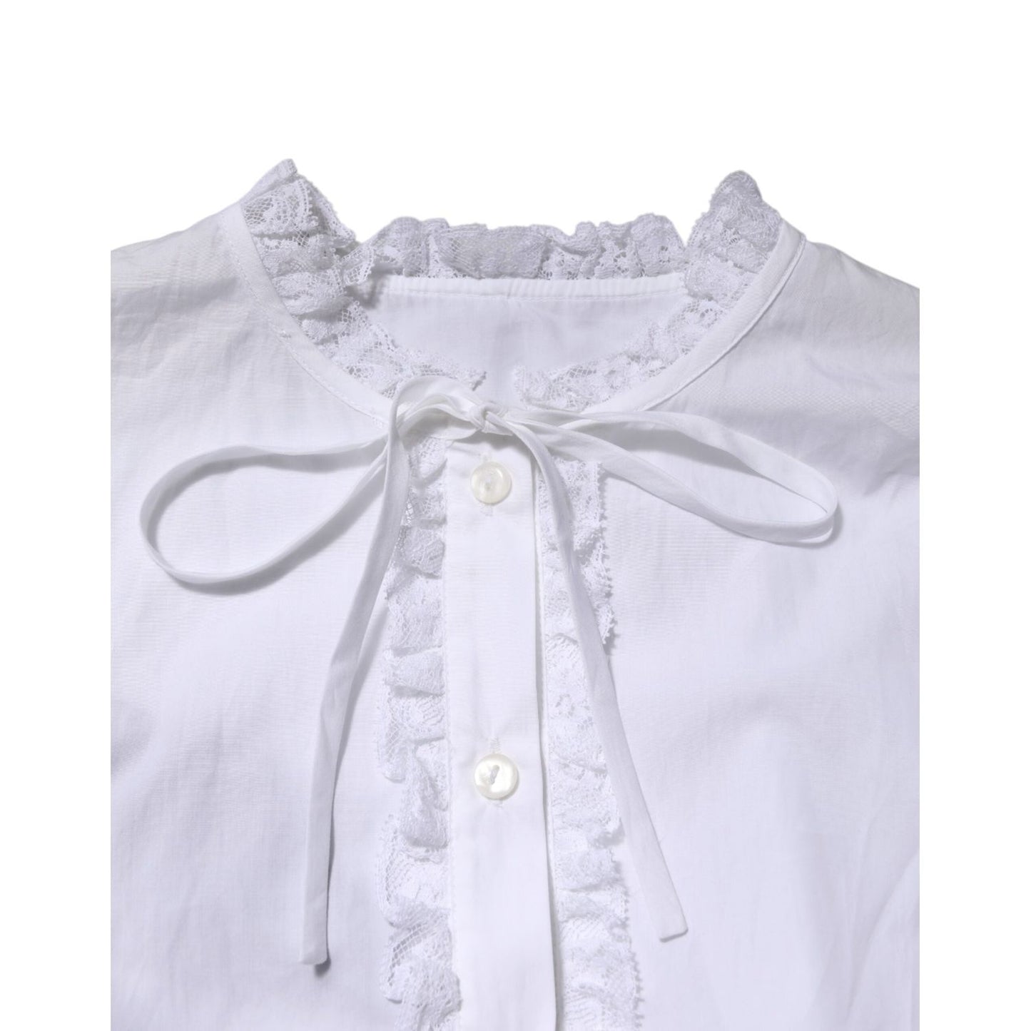 Dolce & Gabbana White Ruffled Lace Embellished Blouse Top TSH86549-36