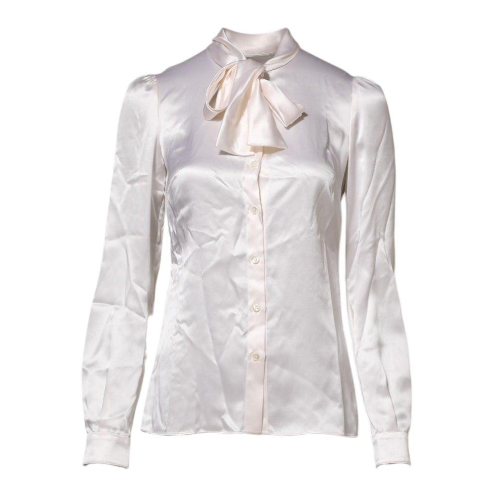 Dolce & Gabbana White Ascot Collar Long Sleeve Blouse Top TSH86553-36