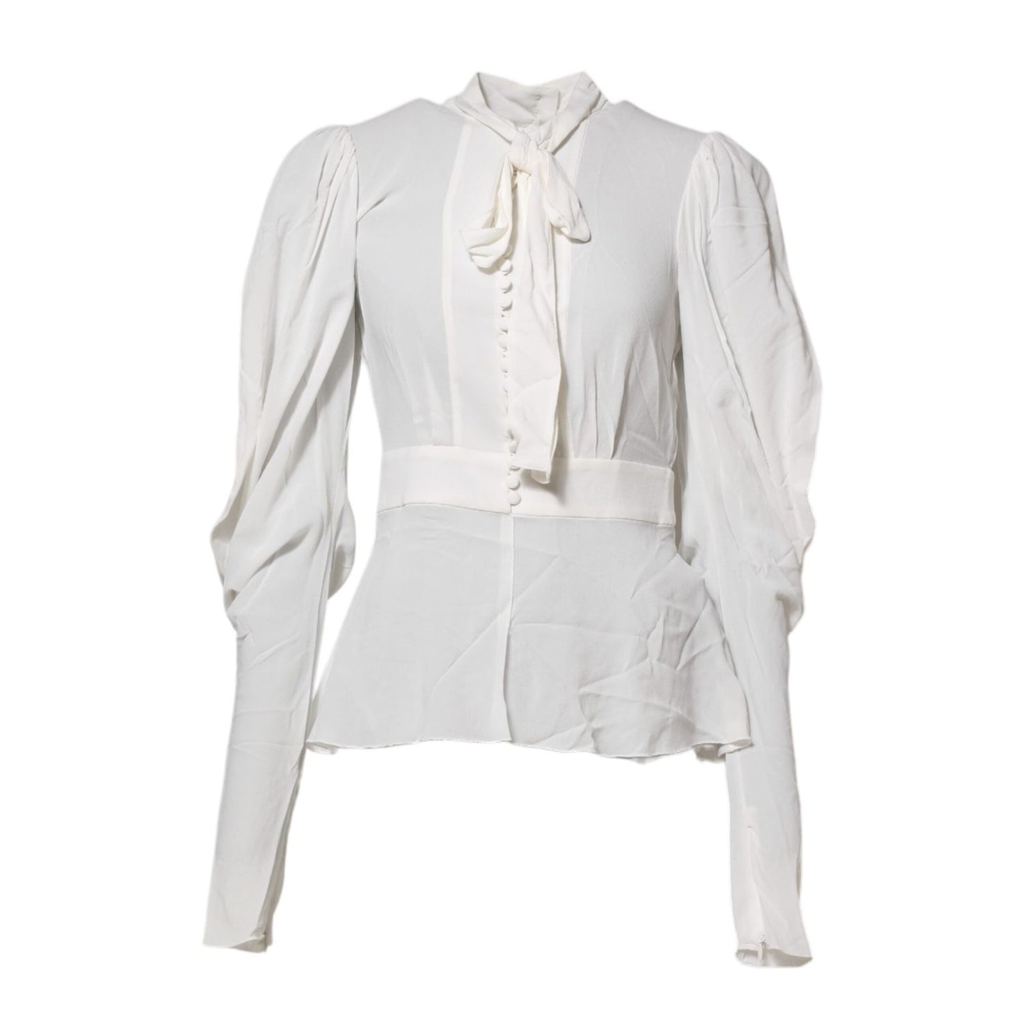 Dolce & Gabbana White Viscose Ascot Collar Long Sleeves Top TSH86562-38