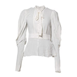 Dolce & Gabbana White Viscose Ascot Collar Long Sleeves Top TSH86562-38