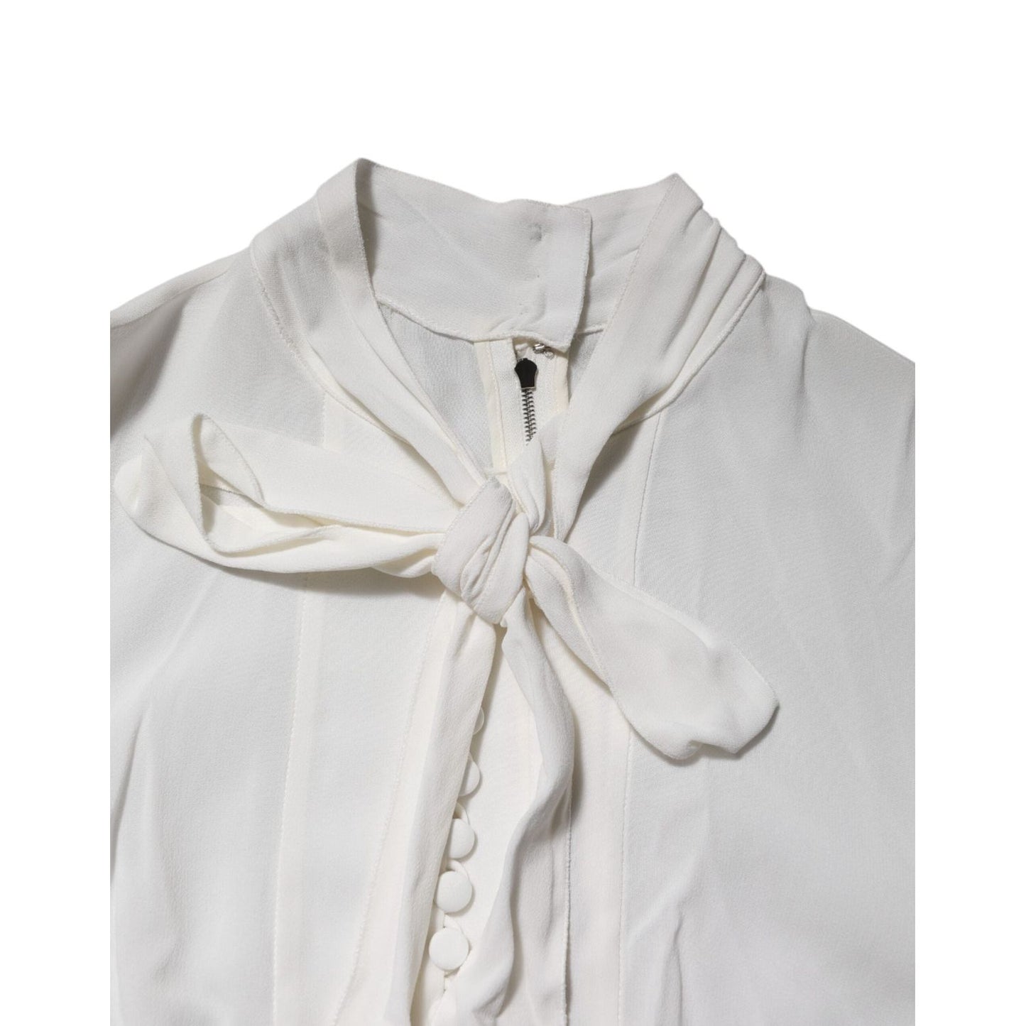 Dolce & Gabbana White Viscose Ascot Collar Long Sleeves Top TSH86562-38