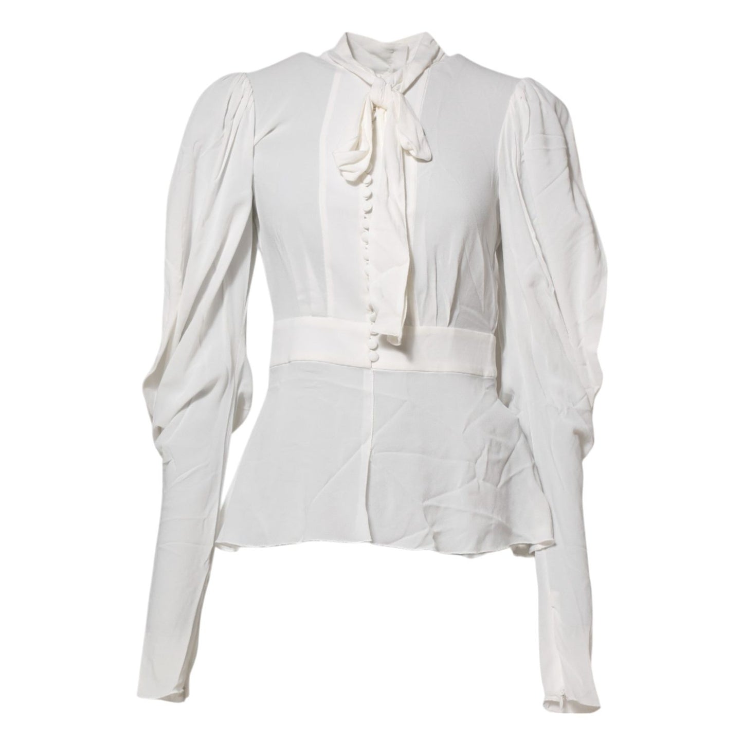 Dolce & Gabbana White Viscose Ascot Collar Long Sleeves Top TSH86562-38