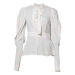 Dolce & Gabbana White Viscose Ascot Collar Long Sleeves Top TSH86562-38
