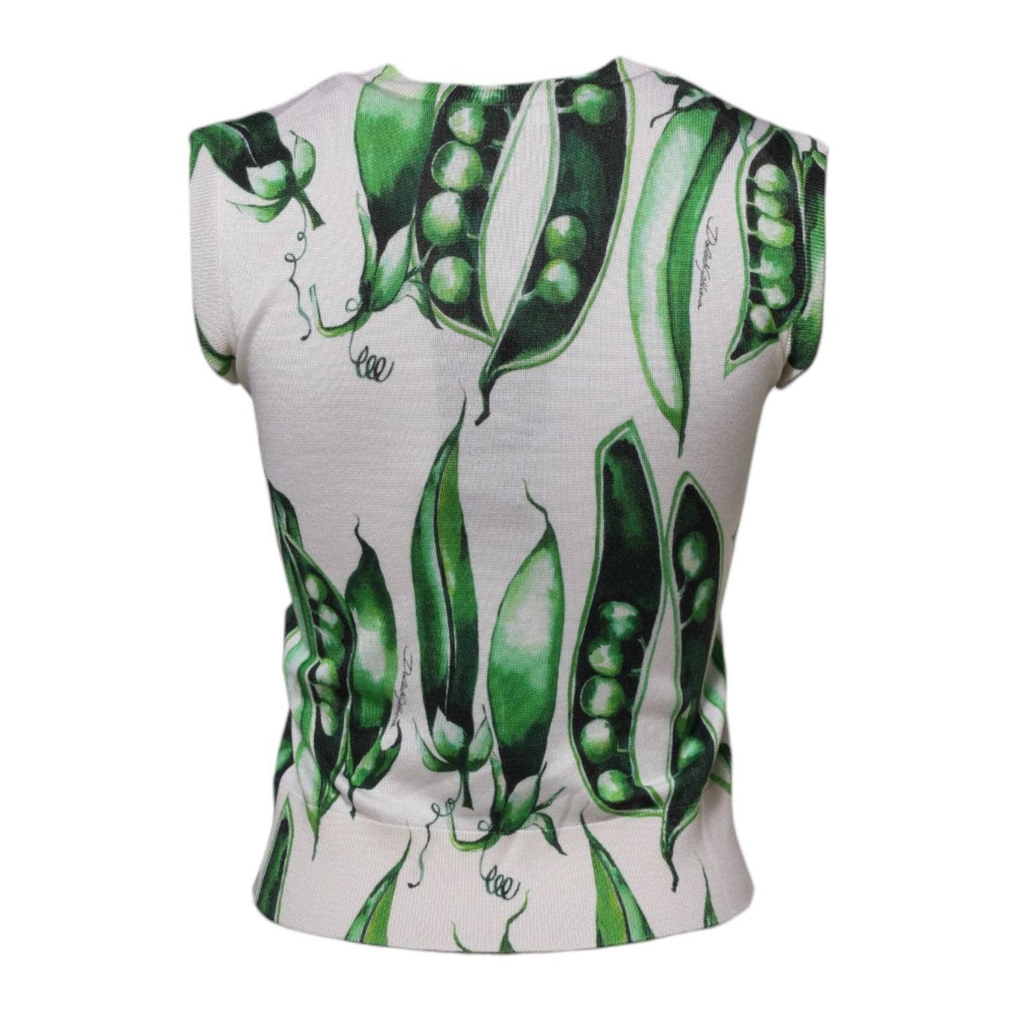 Dolce & Gabbana White Green Pea Print Sleeveless Blouse Top TSH86737-36