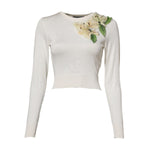 Dolce & Gabbana White Silk Lily Embellished Pullover Sweater TSH86774-36