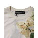 Dolce & Gabbana White Silk Lily Embellished Pullover Sweater TSH86774-36