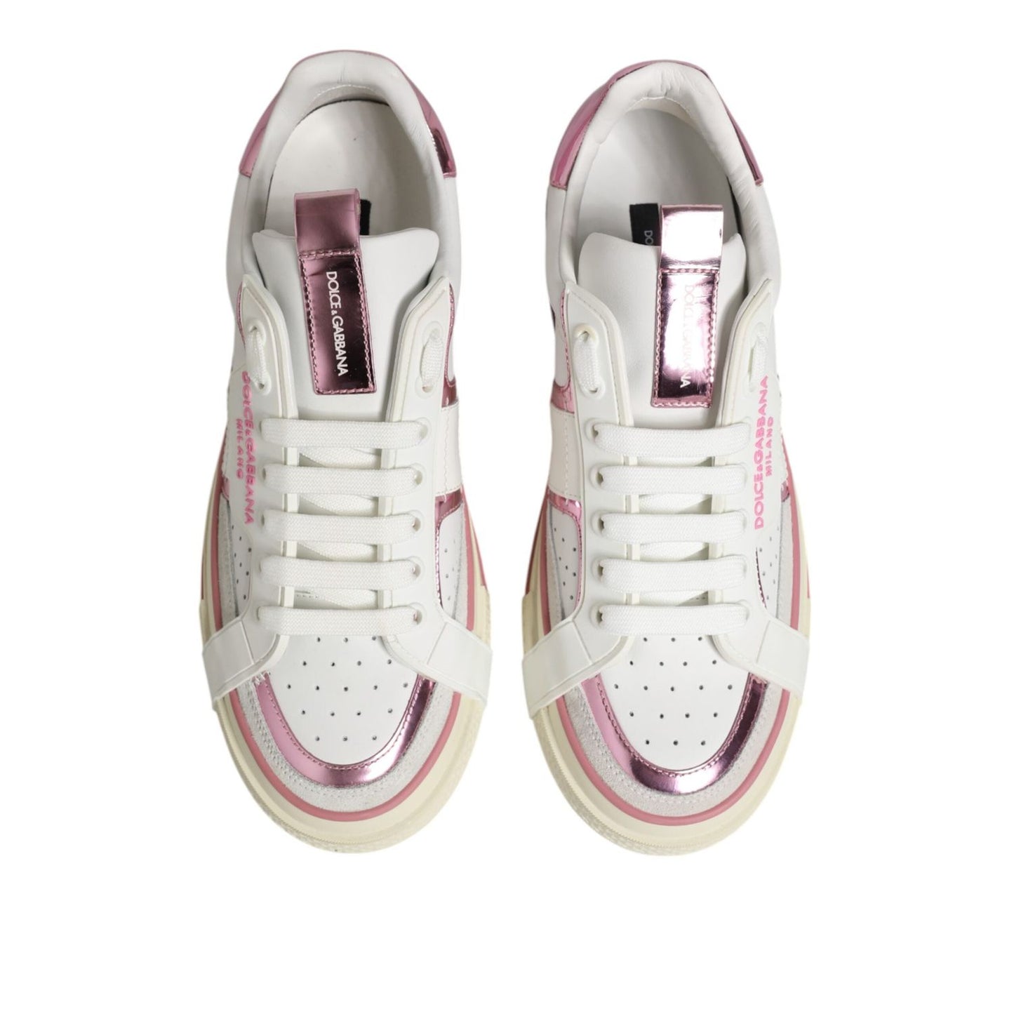 Dolce & Gabbana White Leather DG Logo Low Top Sneakers Shoes LA12623-41