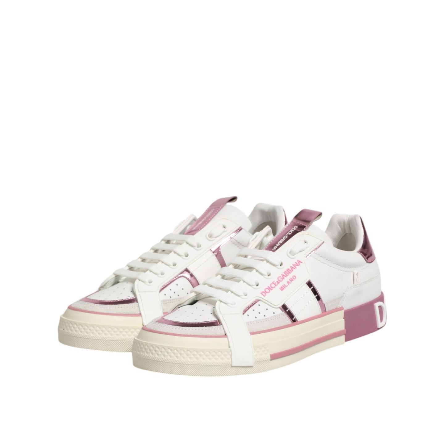 Dolce & Gabbana White Leather DG Logo Low Top Sneakers Shoes LA12623-41