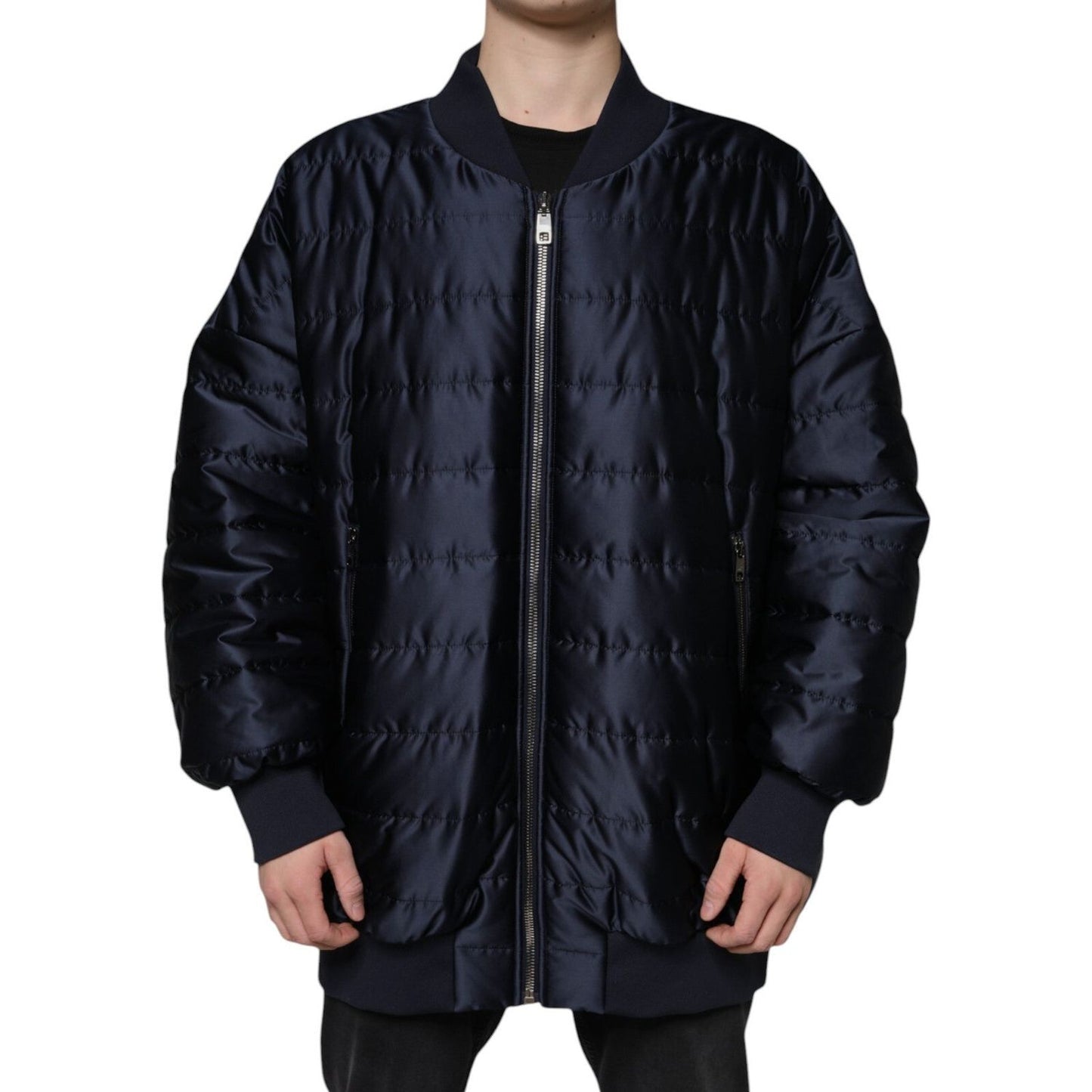 Dolce & Gabbana Dark Blue Quilted Full Zip Bomber Jacket TSH3794-56