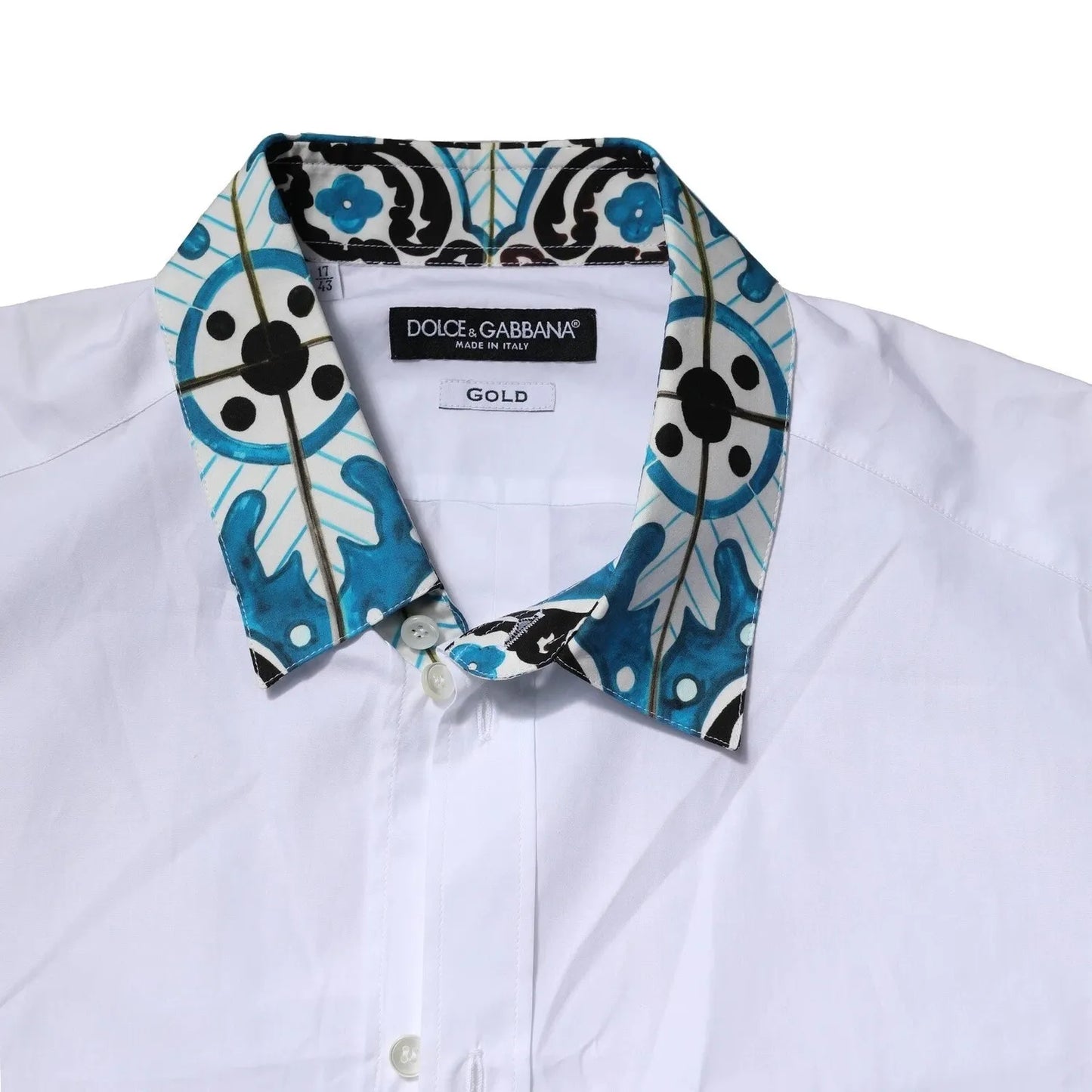 Dolce & Gabbana White Majolica Detailing GOLD Dress Shirt TSH906706-43