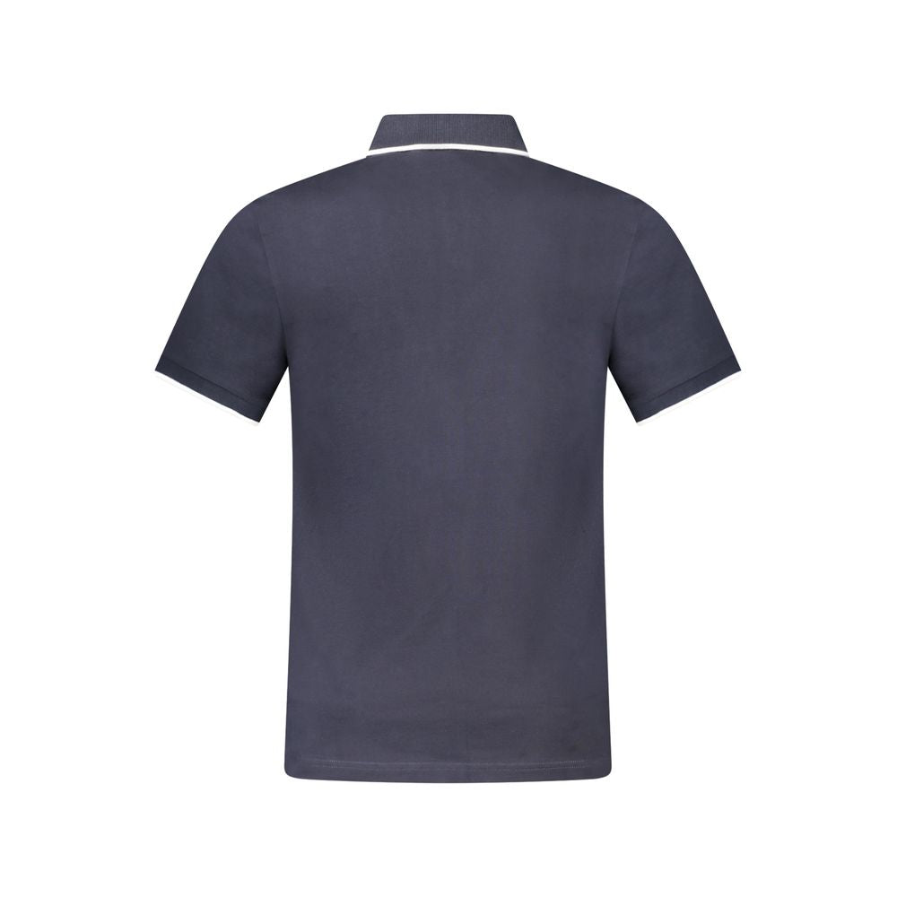 Hugo Boss Blue Cotton Polo Shirt, short sleeve, slim fit, with embroidered logo and contrasting details, 2 buttons