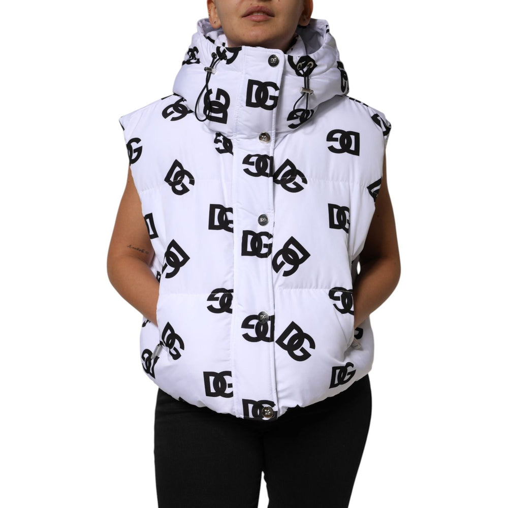 Dolce & Gabbana White Black DG Mania Polyester Puffer Jacket JKT41467-44