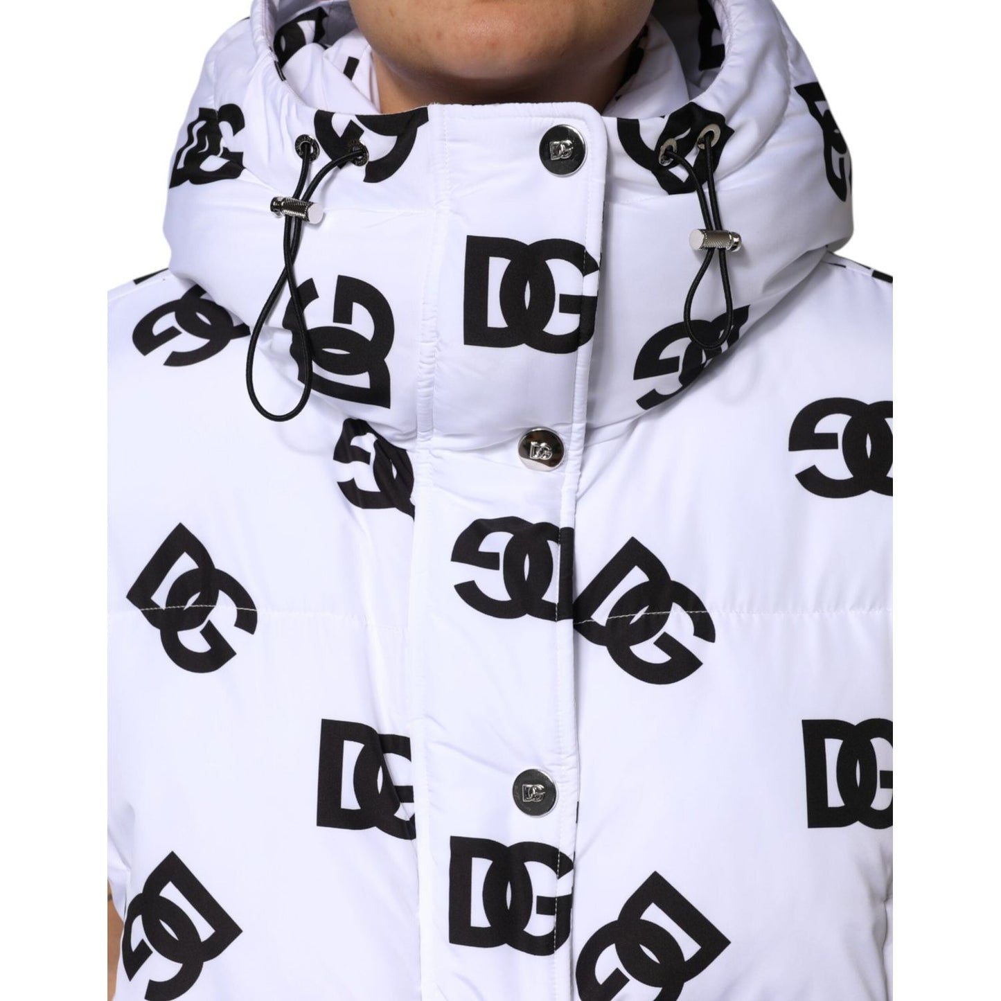 Dolce & Gabbana White Black DG Mania Polyester Puffer Jacket JKT41467-44