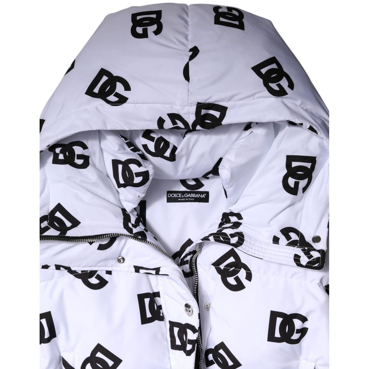 Dolce & Gabbana White Black DG Mania Polyester Puffer Jacket JKT41467-44