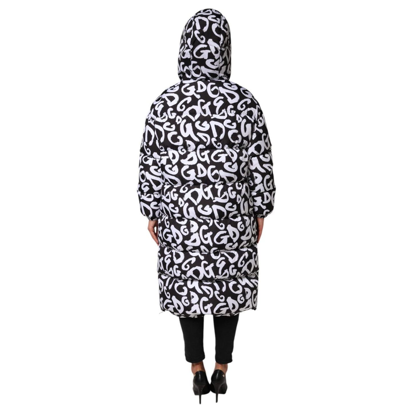 Dolce & Gabbana Black White DG Mania Hooded Long Coat Jacket JKT41490-40