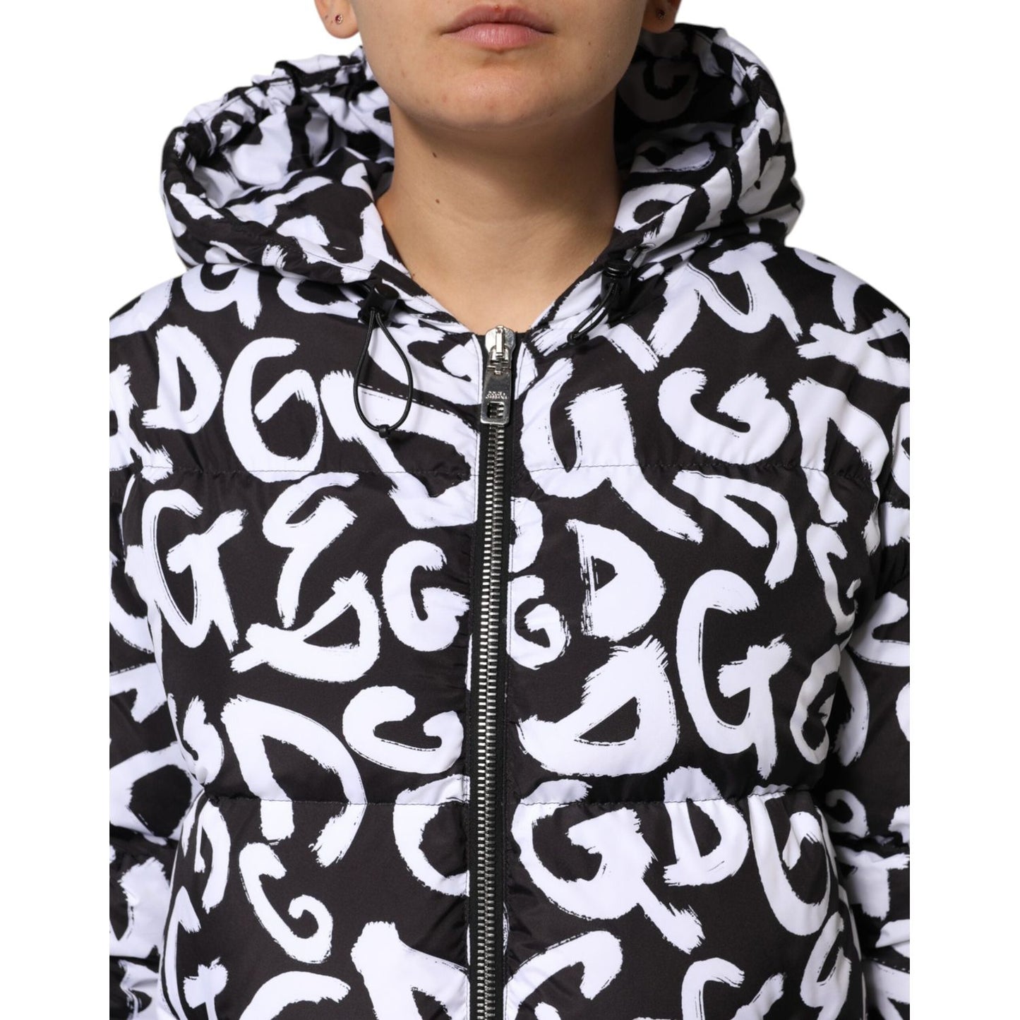 Dolce & Gabbana Black White DG Mania Hooded Long Coat Jacket JKT41490-40