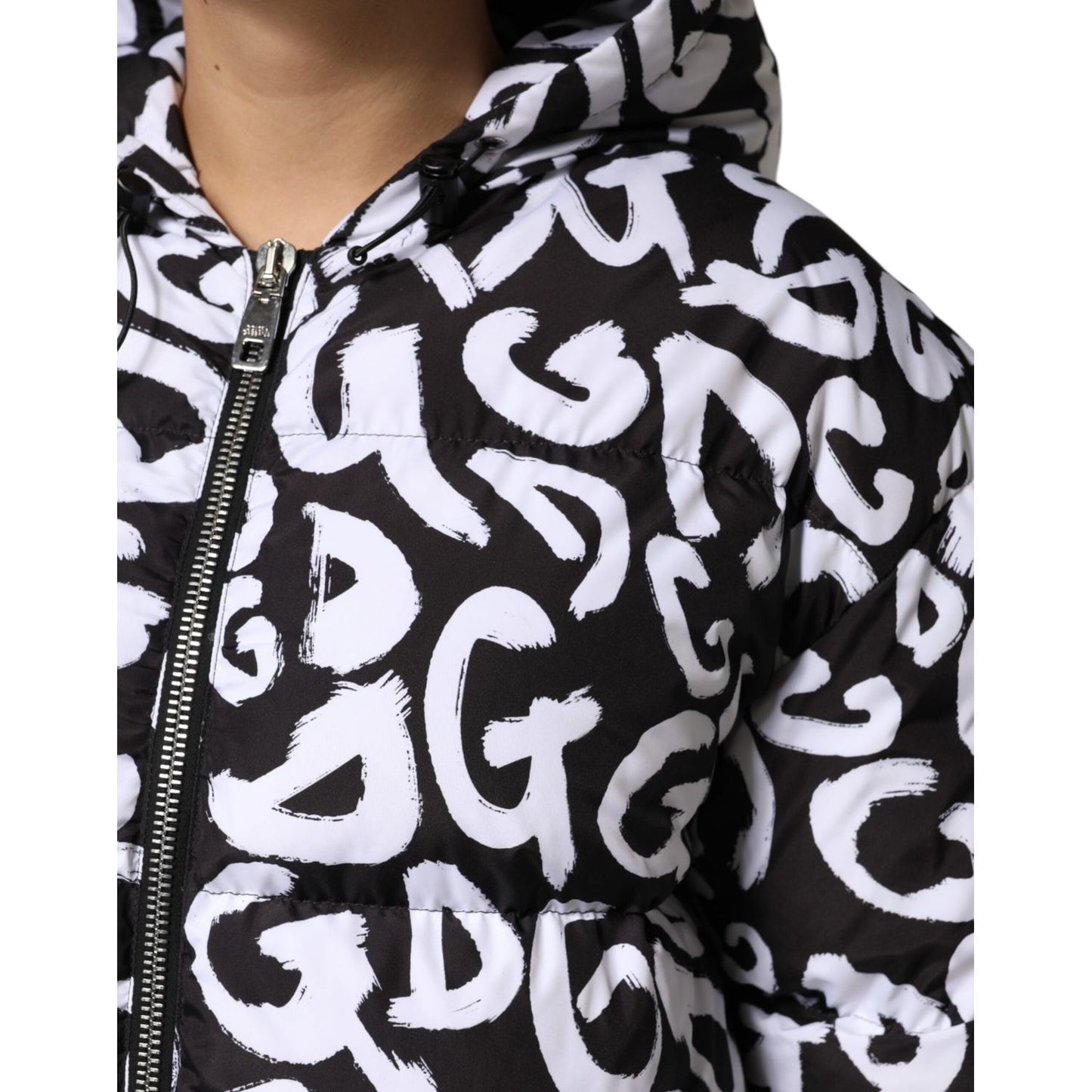 Dolce & Gabbana Black White DG Mania Hooded Long Coat Jacket JKT41490-40