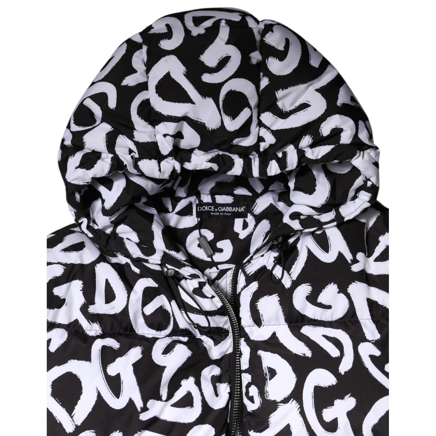 Dolce & Gabbana Black White DG Mania Hooded Long Coat Jacket JKT41490-40