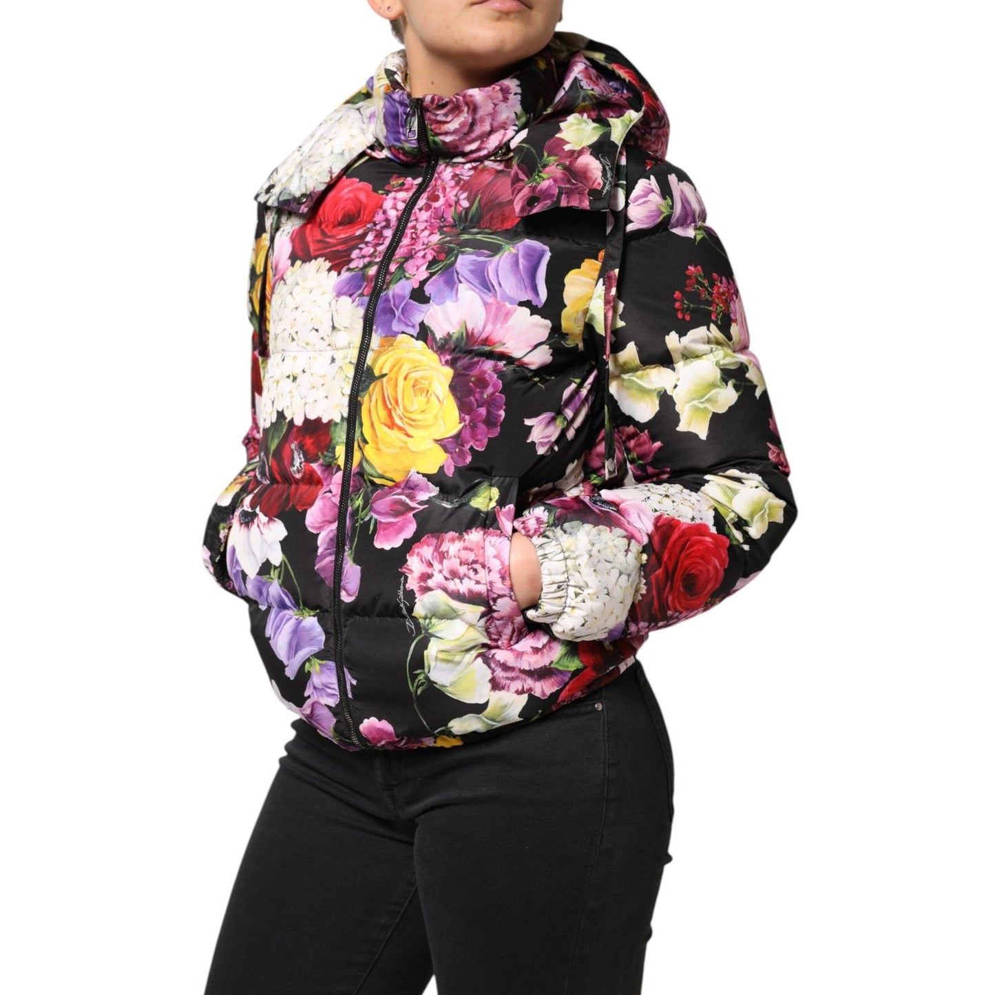Dolce & Gabbana Multicolor Floral Hooded Puffer Quilted Jacket JKT41495-40
