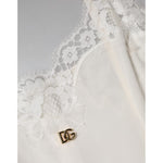 Dolce & Gabbana White Lace Gold DG Logo Silk Dress Sleepwear DR81793-40