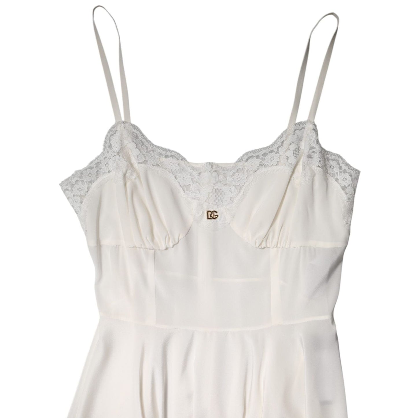 Dolce & Gabbana White Lace Gold DG Logo Silk Dress Sleepwear DR81799-50