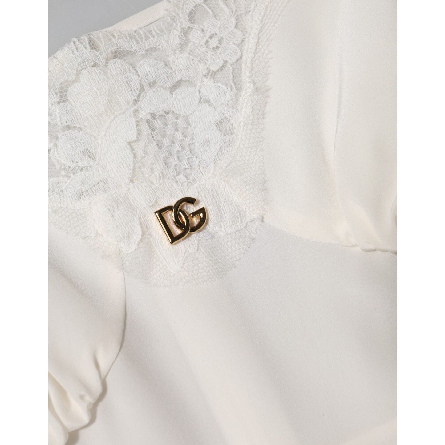 Dolce & Gabbana White Lace Gold DG Logo Silk Dress Sleepwear DR81799-50