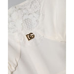 Dolce & Gabbana White Lace Gold DG Logo Silk Dress Sleepwear DR81799-50
