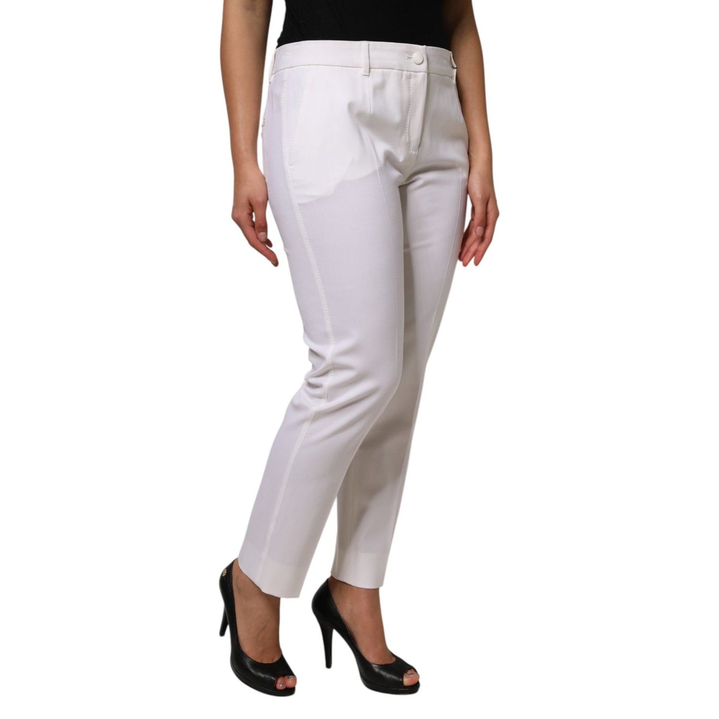 Dolce & Gabbana White Wool Mid Waist Tapered Pants PAN76554-46