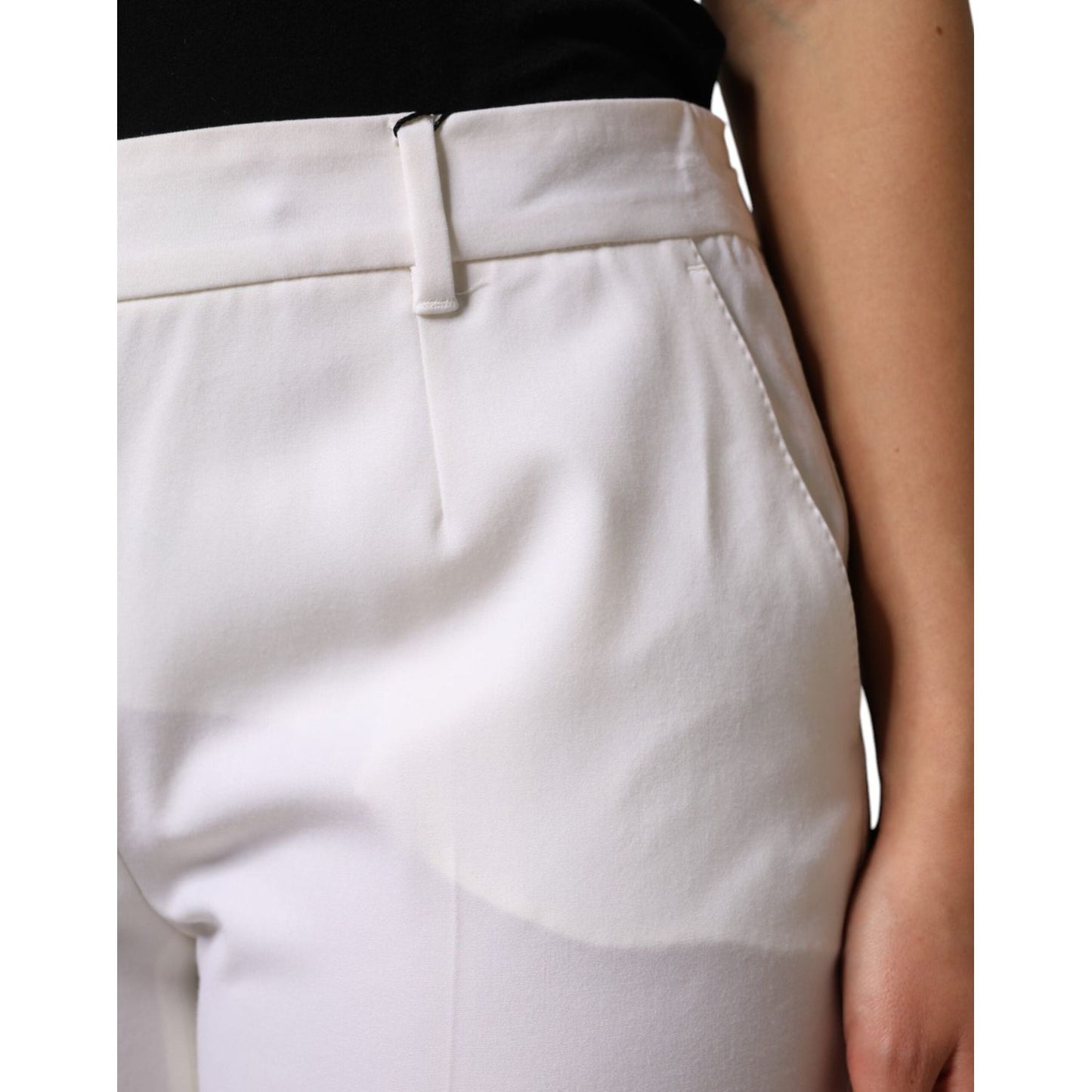 Dolce & Gabbana White Wool Mid Waist Tapered Pants PAN76554-46
