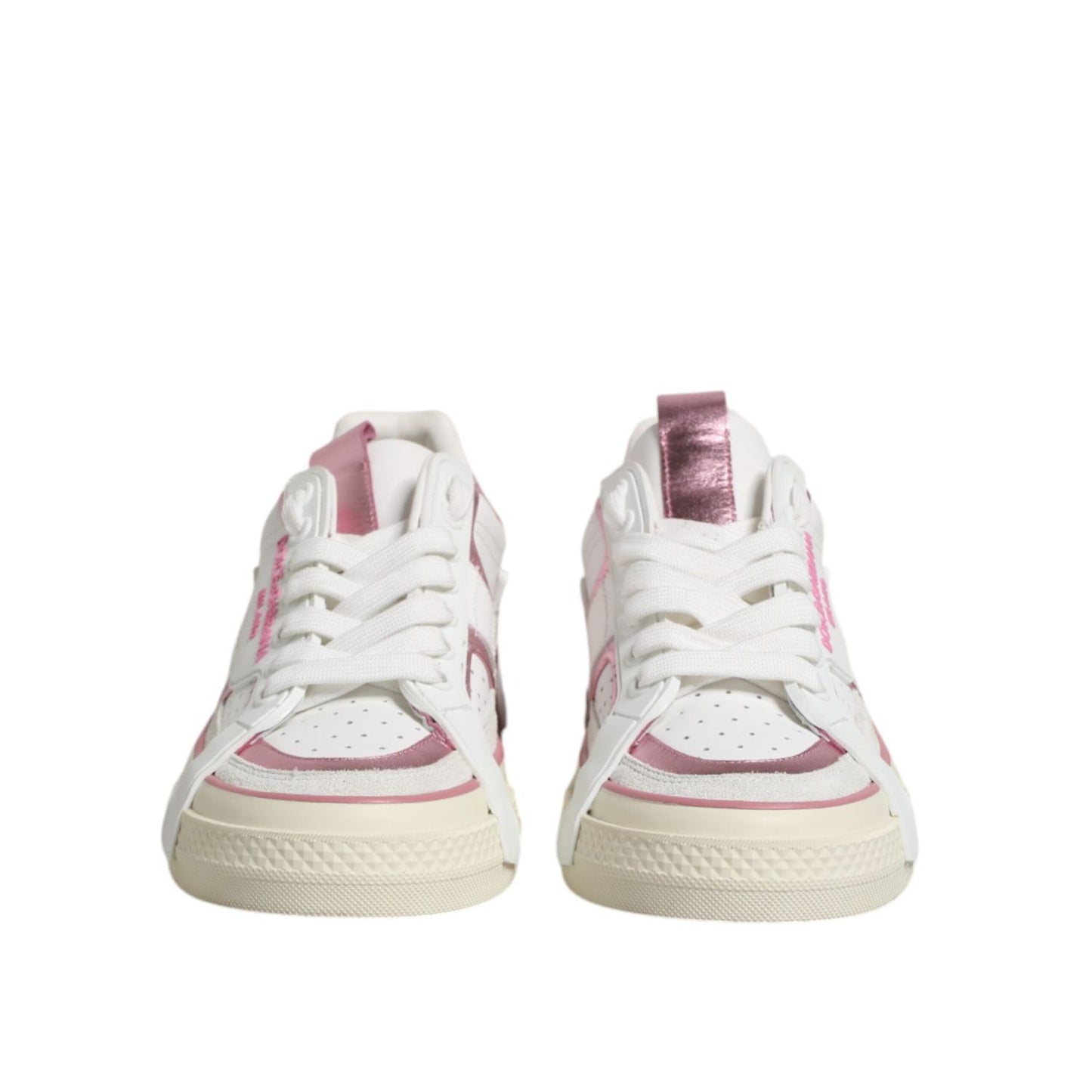 Dolce & Gabbana White Pink Leather Low Top Sneakers Shoes LA12765-38.5