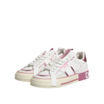 Dolce & Gabbana White Pink Leather Low Top Sneakers Shoes LA12765-38.5
