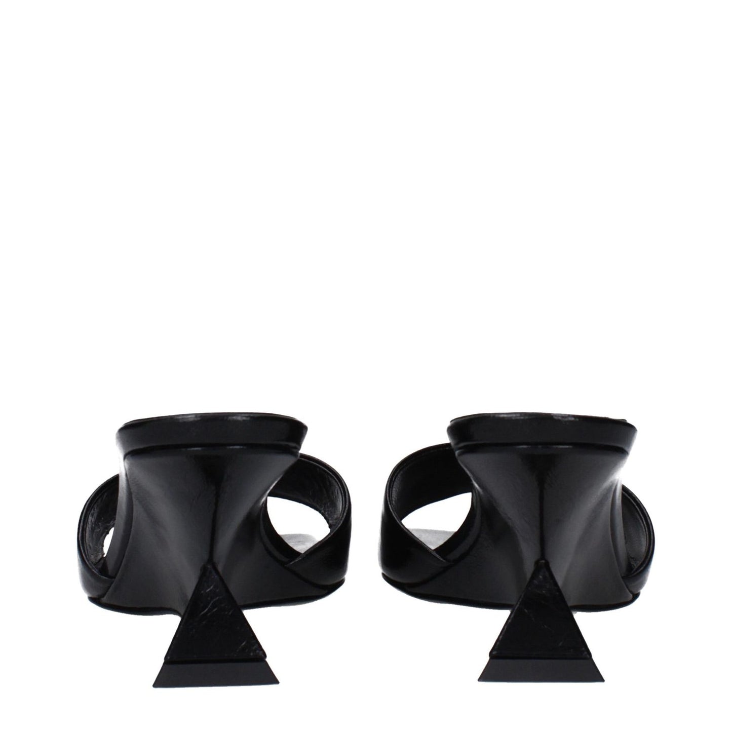 The Attico Black Leather Sandals with vintage and aged effect, rear view showcasing the unique heel design.